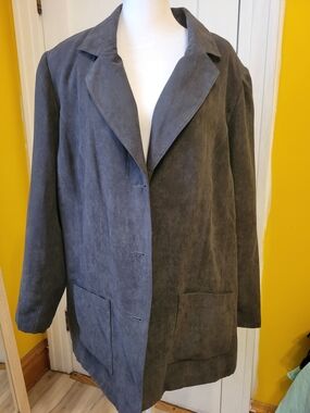 Maggie Barnes Charcoal Gray Suede Long Blazer